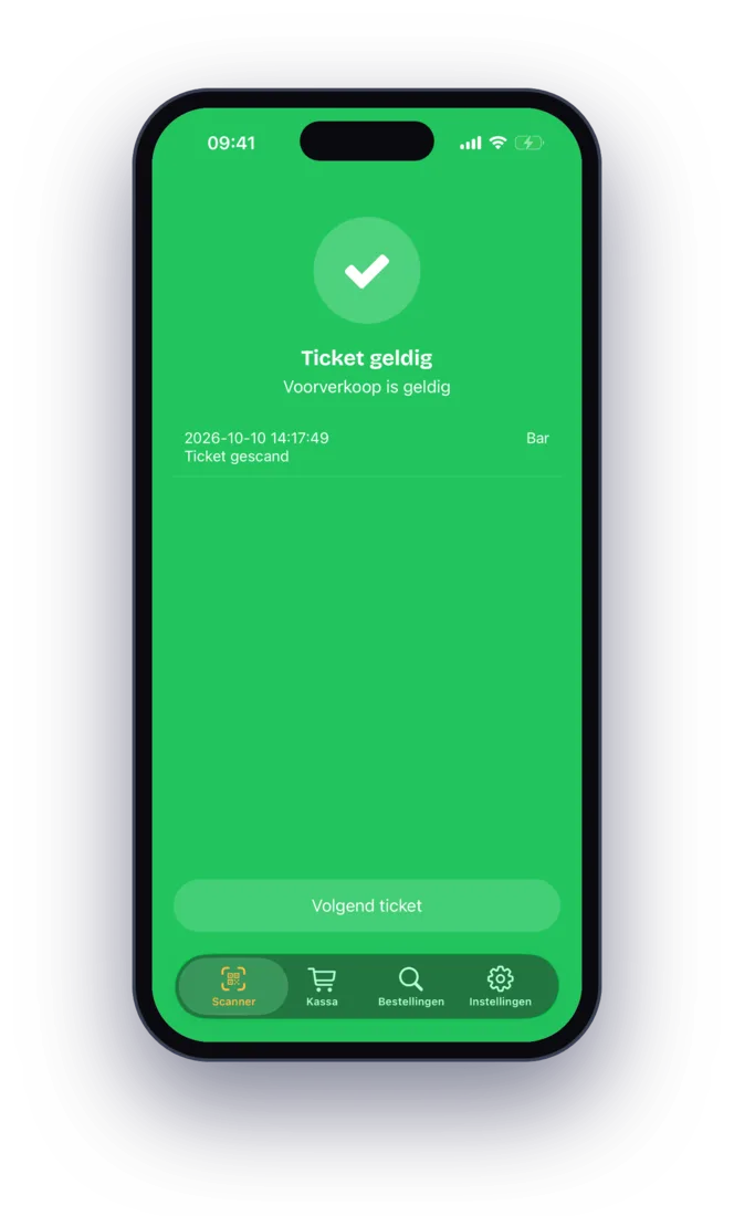 Scan-app toont een geldig ticket na een scan, ook zonder internet